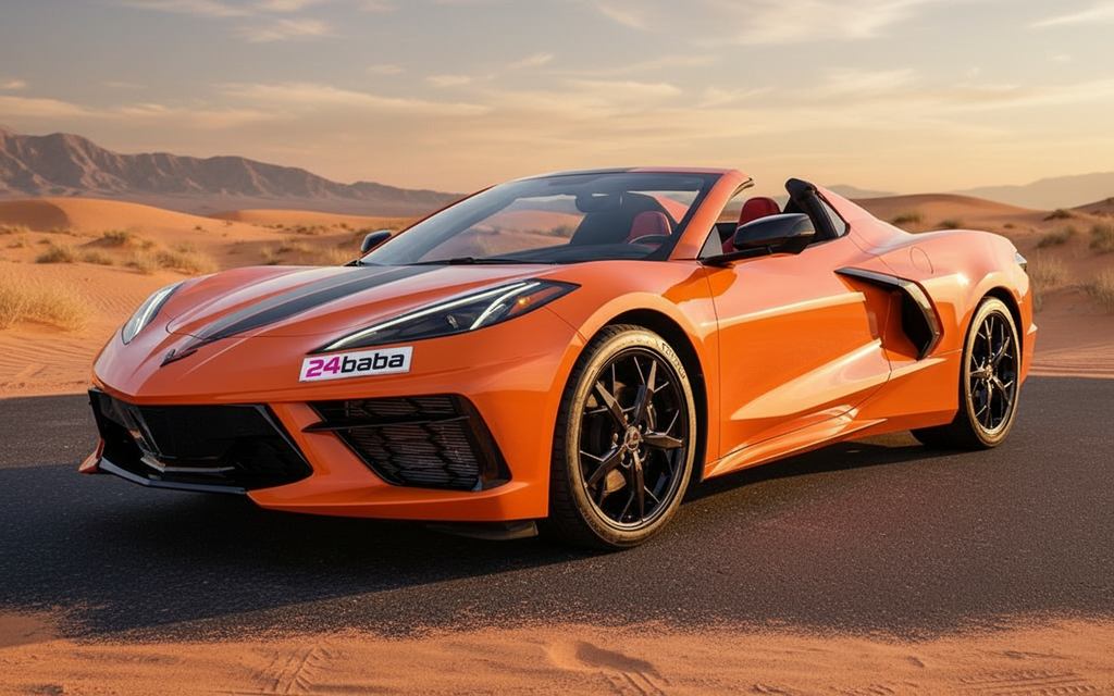 Chevrolet Corvette 2022 Orange front view with headlights