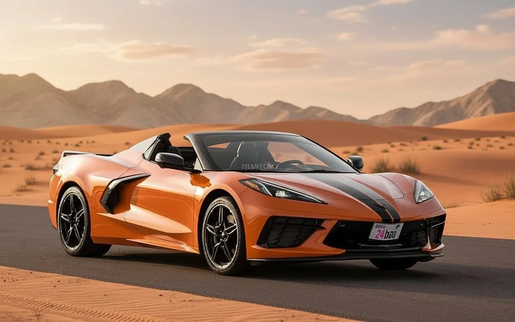 Chevrolet Corvette 2022 Orange front view with headlights