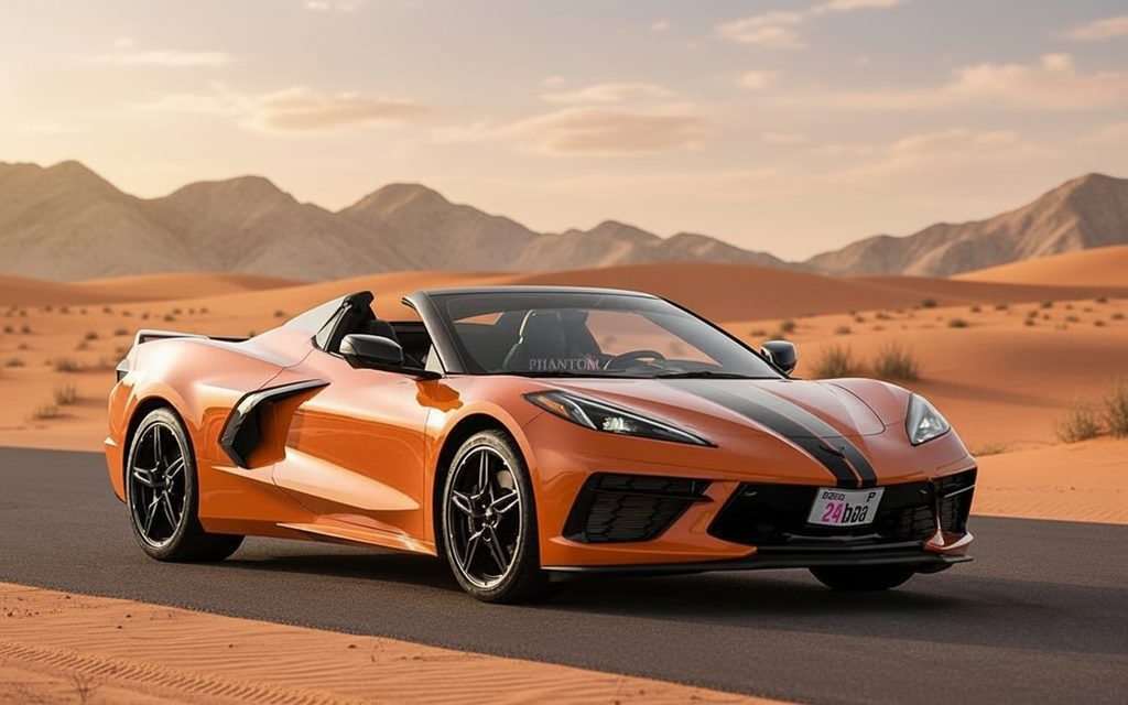 Chevrolet Corvette 2022 Orange front view with headlights