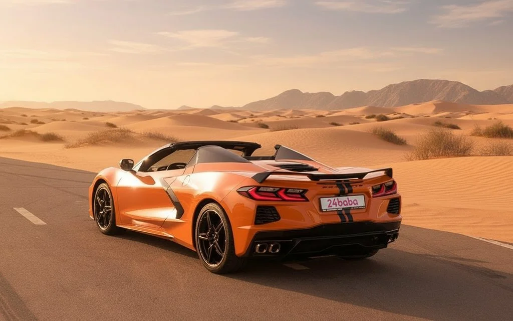 Chevrolet Corvette 2022 Orange rear view showing taillights