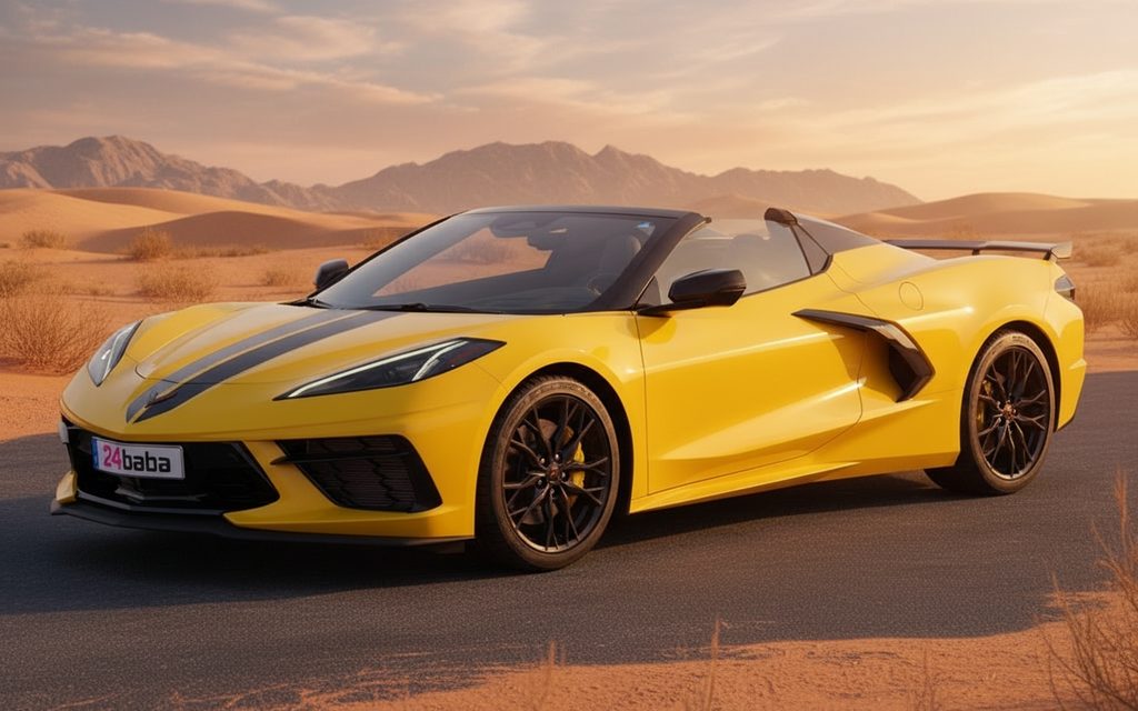 Chevrolet Corvette 2025 Yellow front view with headlights