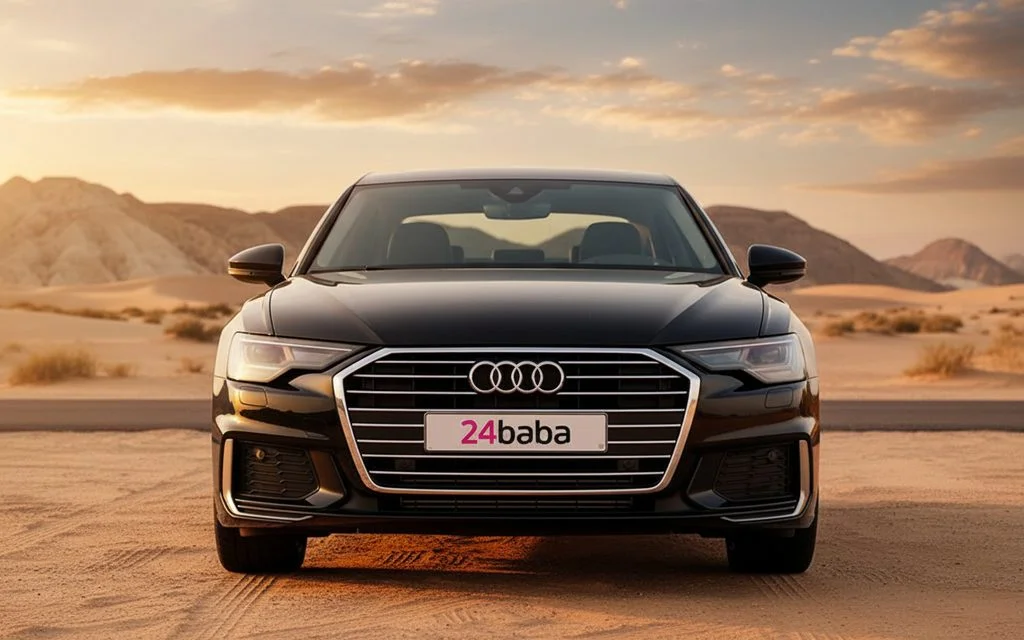 Audi A6 2023 Black front view with headlights