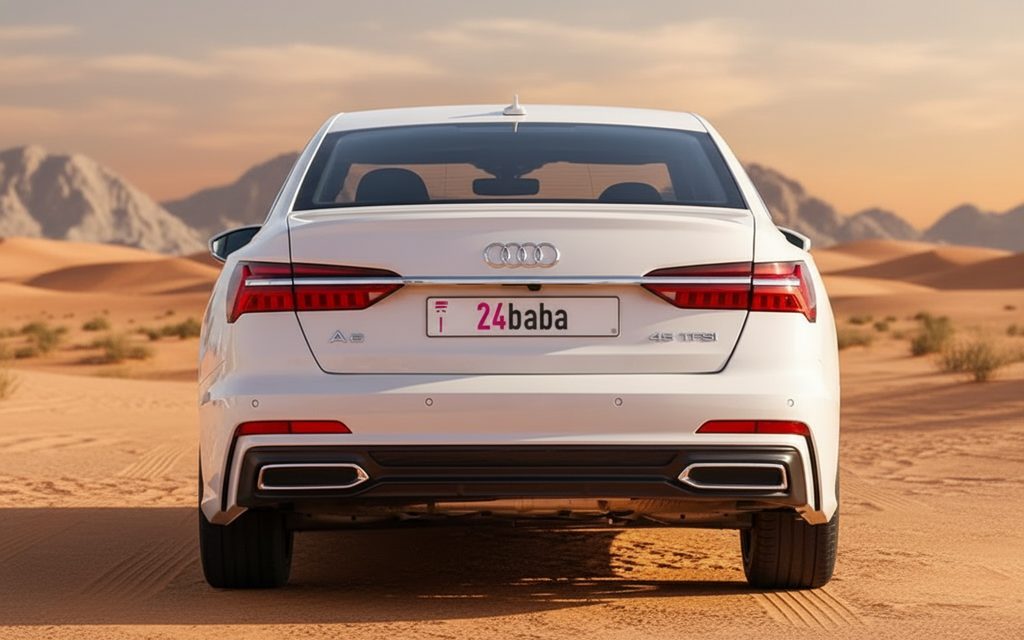 Audi A6 2021 White rear view showing taillights – rental in Dubai
