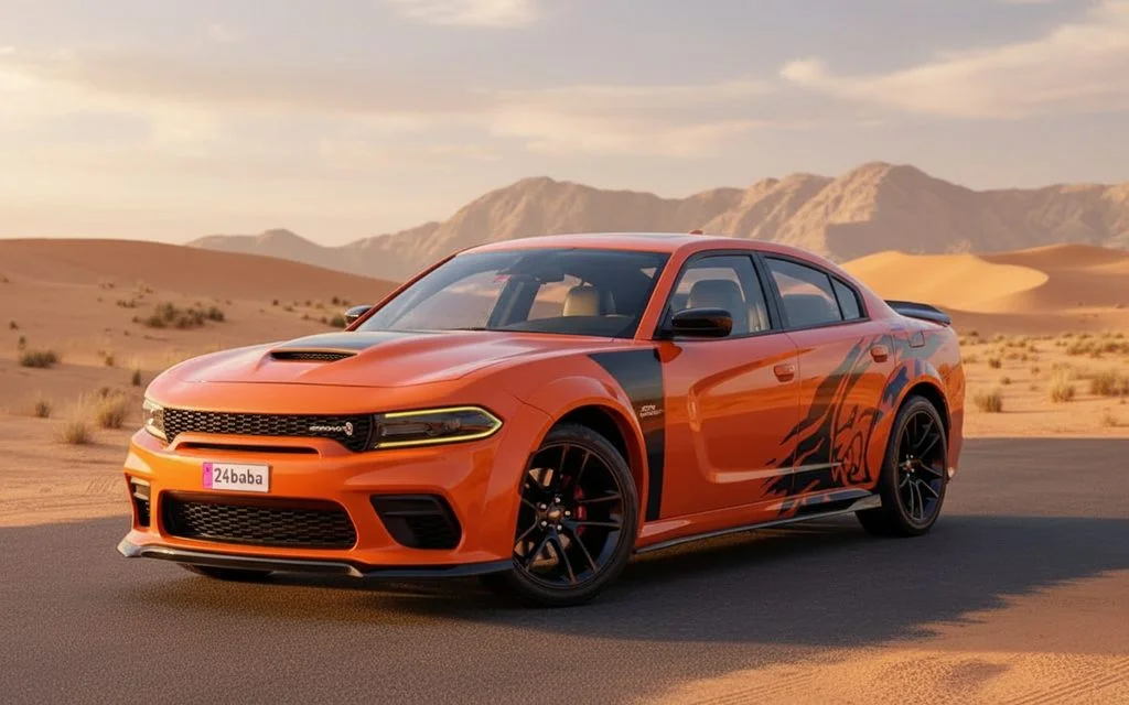 Dodge Charger 2020 Orange front view with headlights