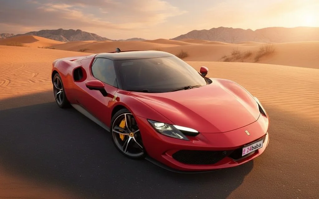 Ferrari 296 2024 Red front view with headlights