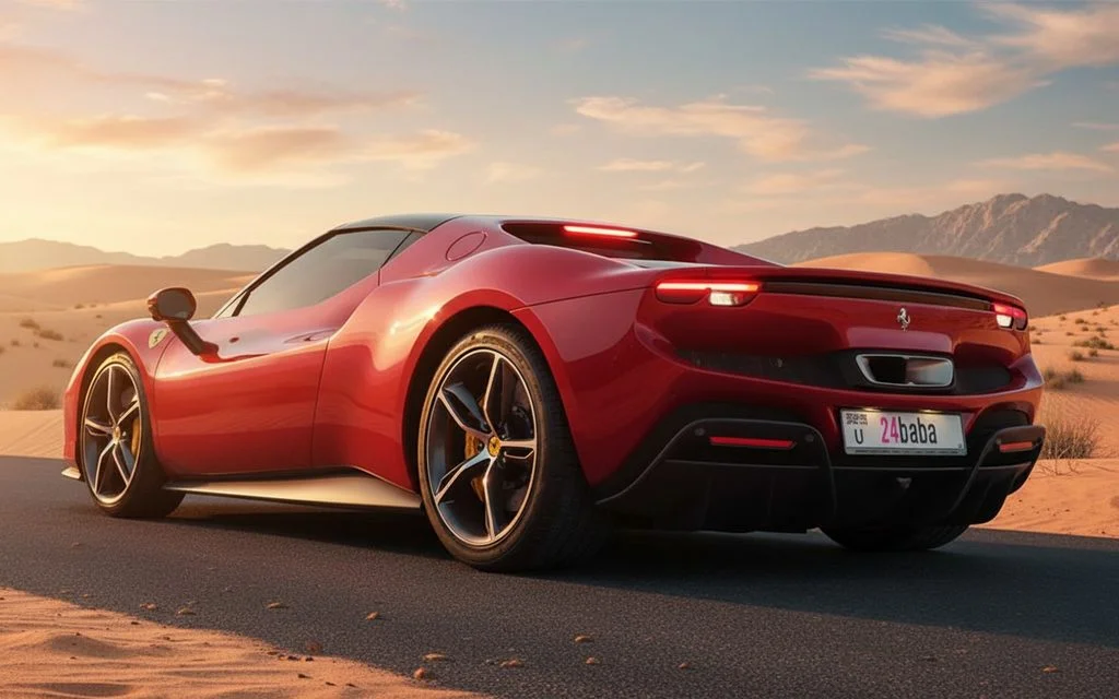 Ferrari 296 2024 Red rear view showing taillights