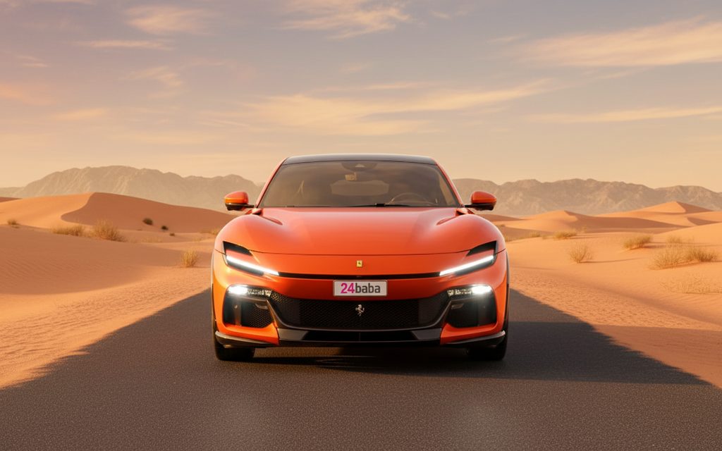 Ferrari Purosangue 2024 Orange front view with headlights