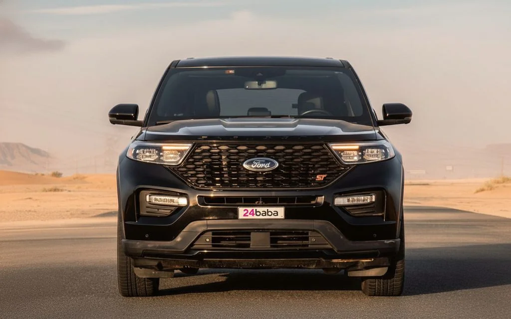 Ford Explorer 2021 Black front view with headlights