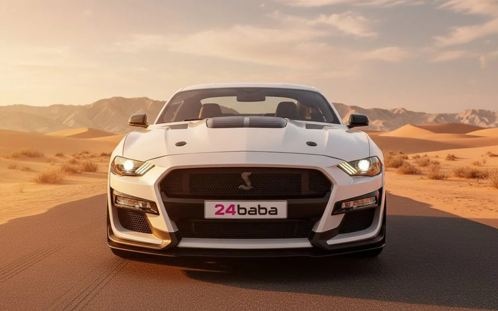 Ford Mustang 2025 White front view with headlights