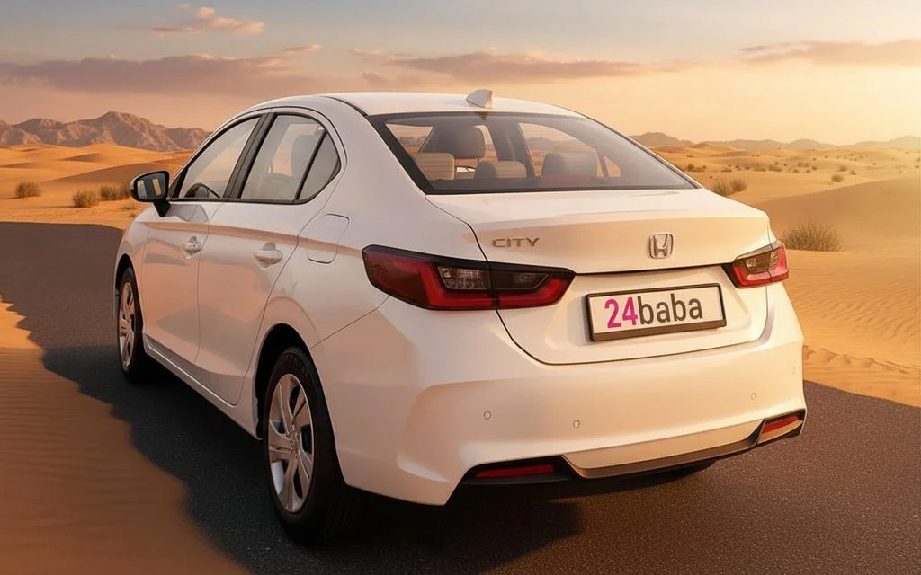 Honda City 2024 White rear view showing taillights – rental in Dubai