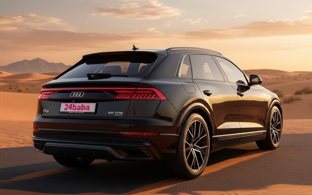 Audi Q8 2020 Black rear view showing taillights