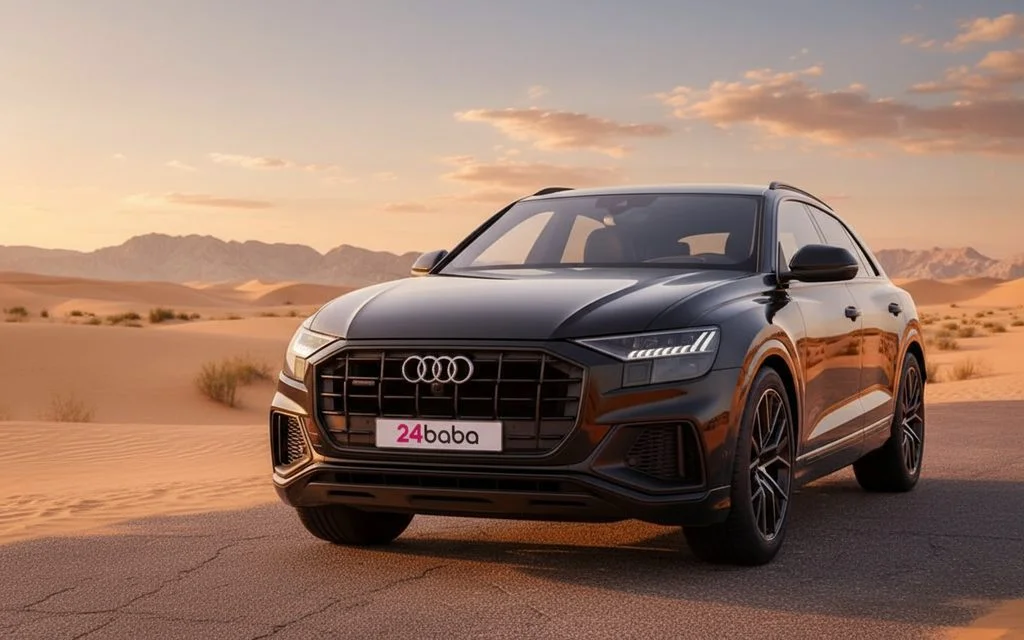 Audi Q8 2020 Black front view with headlights
