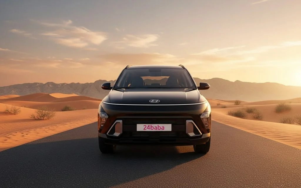 Hyundai Kona 2024 Black front view with headlights