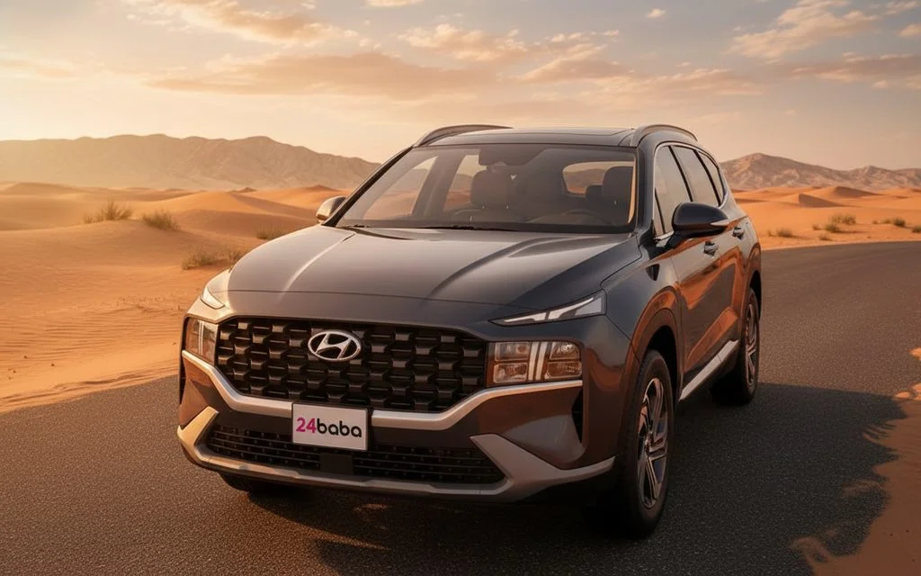 Hyundai SantaFe 2023 Black front view with headlights