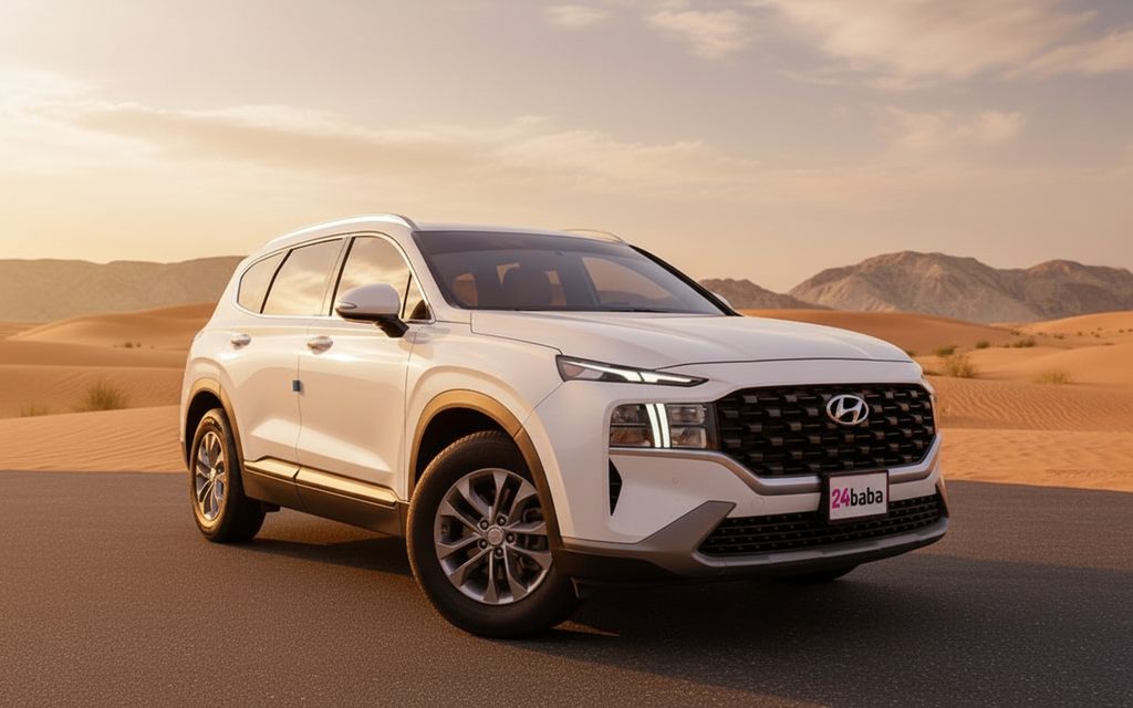 Hyundai SantaFe 2023 White front view with headlights