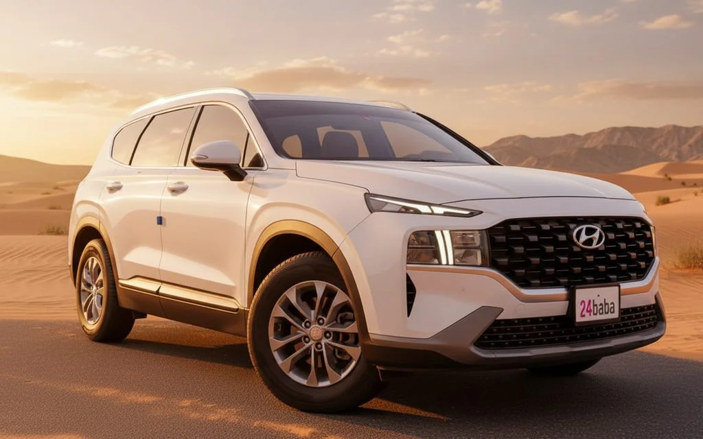 Hyundai SantaFe 2023 White front view with headlights