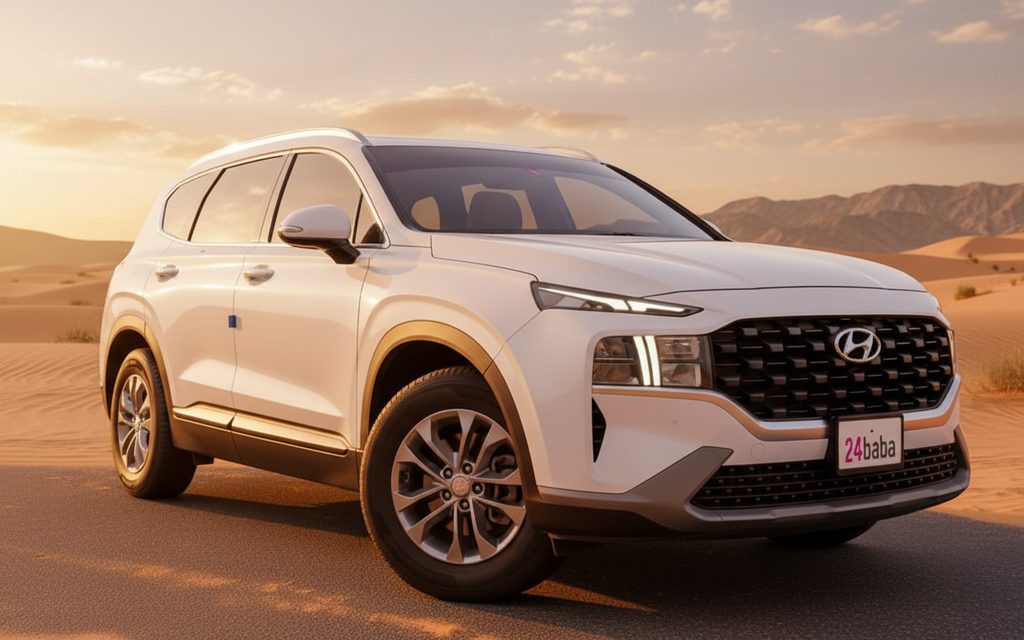 Hyundai SantaFe 2023 White front view with headlights