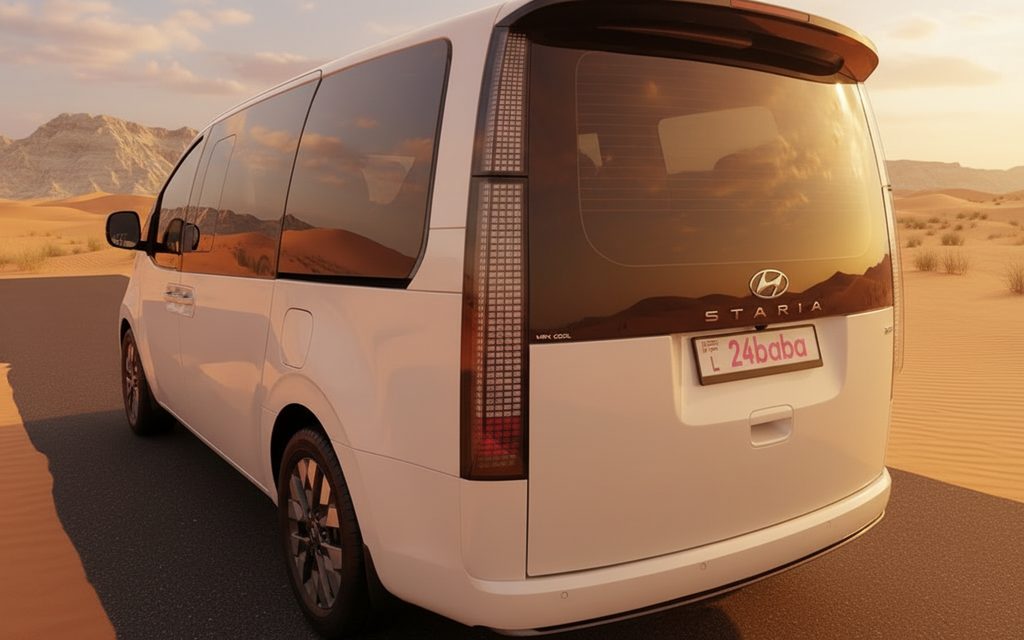 Hyundai Staria 2024 White rear view showing taillights