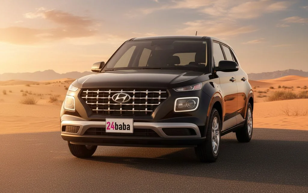 Hyundai Venue 2023 Black front view with headlights