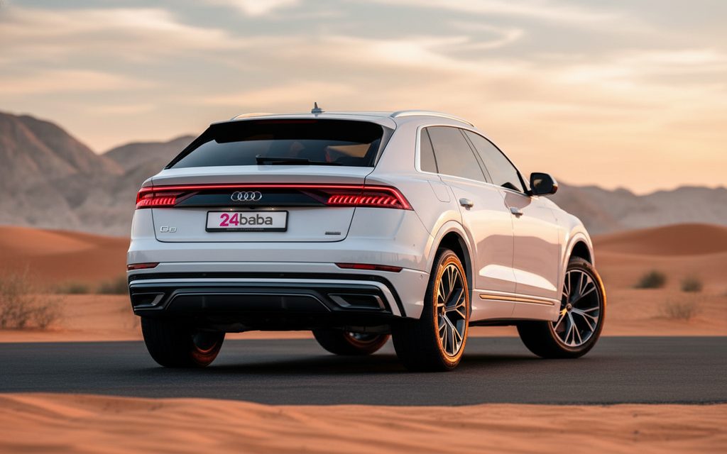 Audi Q8 2021 White rear view showing taillights