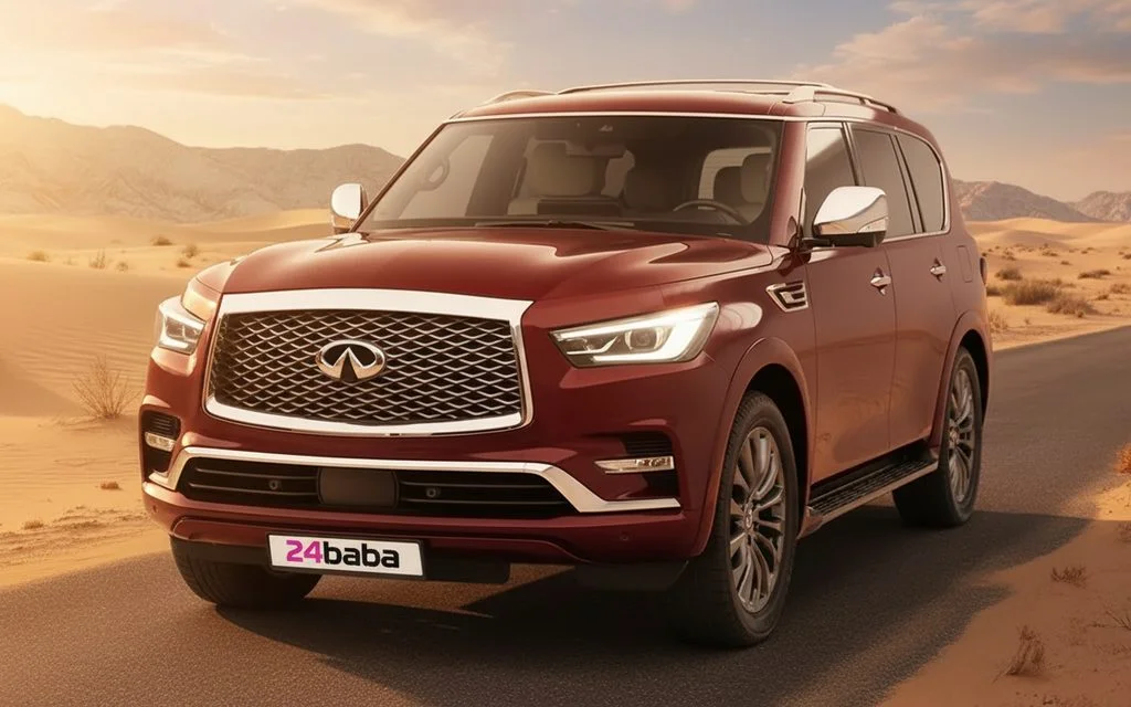 Infiniti Qx80 2022 Red front view with headlights