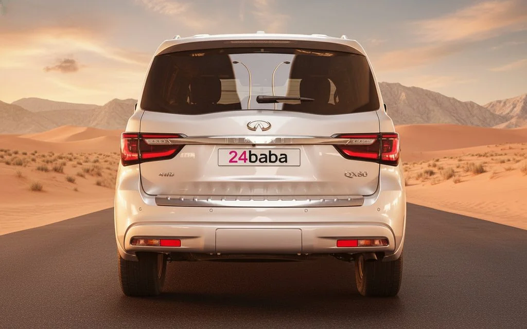 Infiniti Qx80 2021 Silver rear view showing taillights