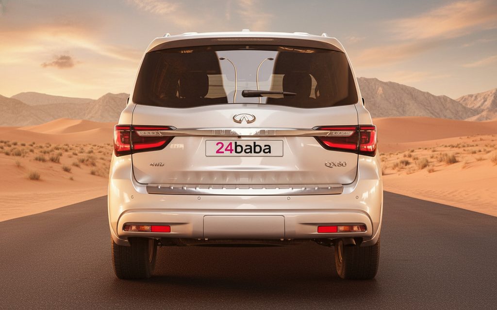 Infiniti Qx80 2021 Silver rear view showing taillights