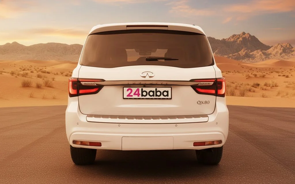 Infiniti Qx80 2023 White rear view showing taillights