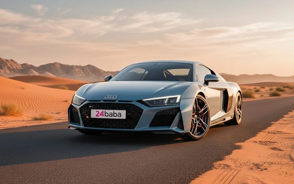 Audi R8 2023 Blue front view with headlights