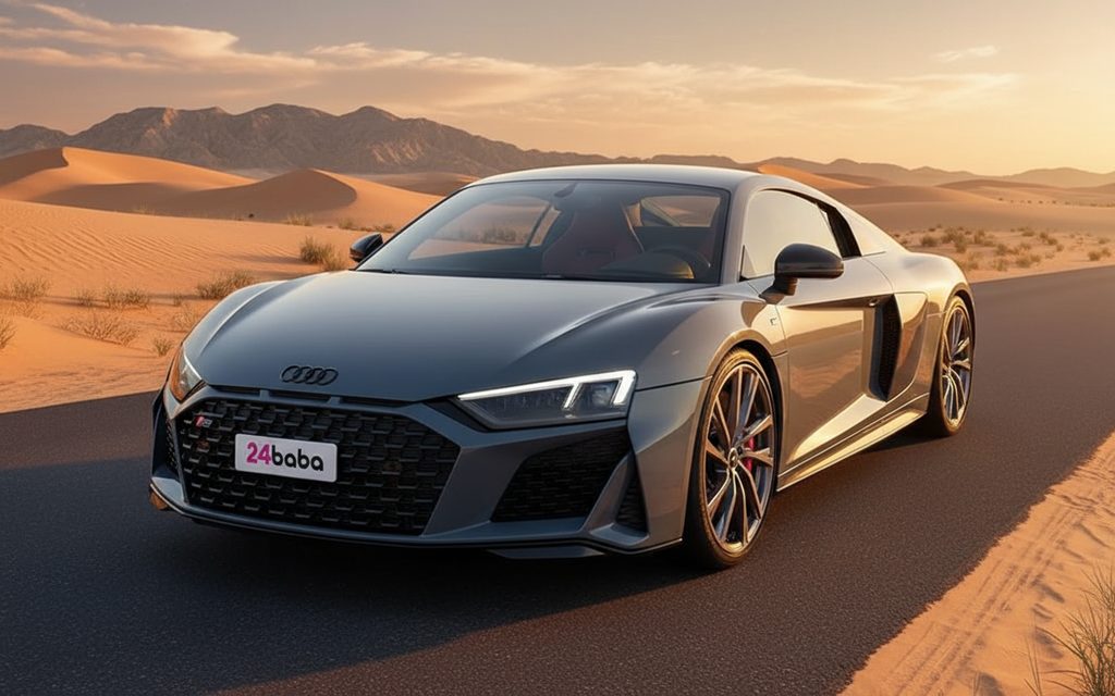 Audi R8 2021 Grey front view with headlights