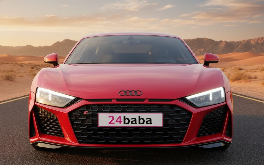 Audi R8 2023 Red front view with headlights