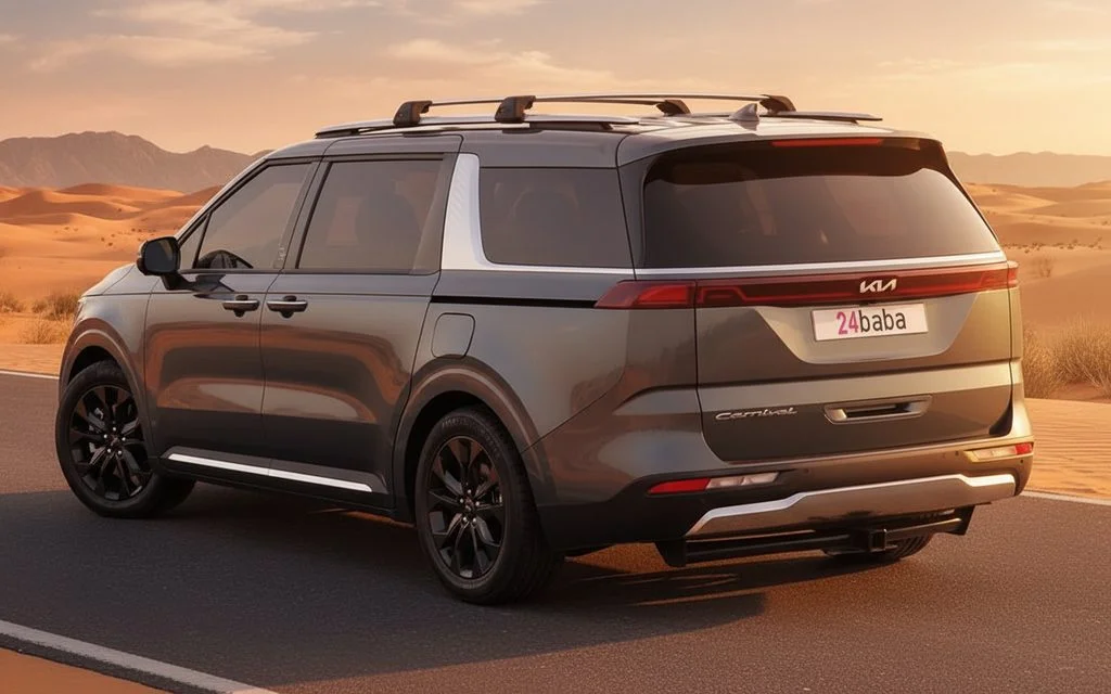 Kia Carnival 2022 Grey rear view showing taillights