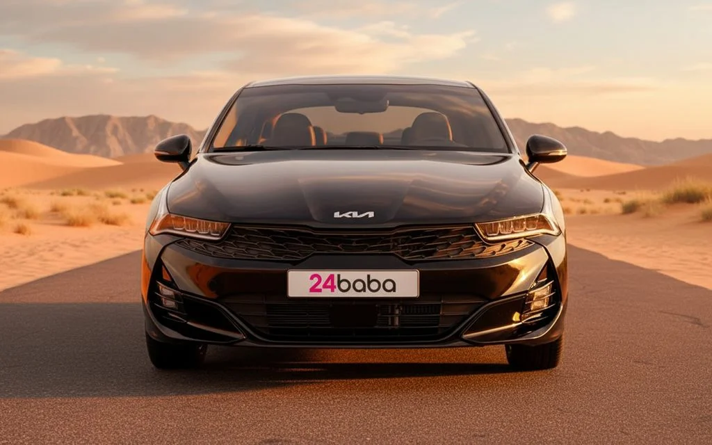 Kia K5 2022 Black front view with headlights