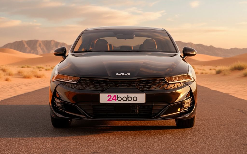 Kia K5 2022 Black front view with headlights