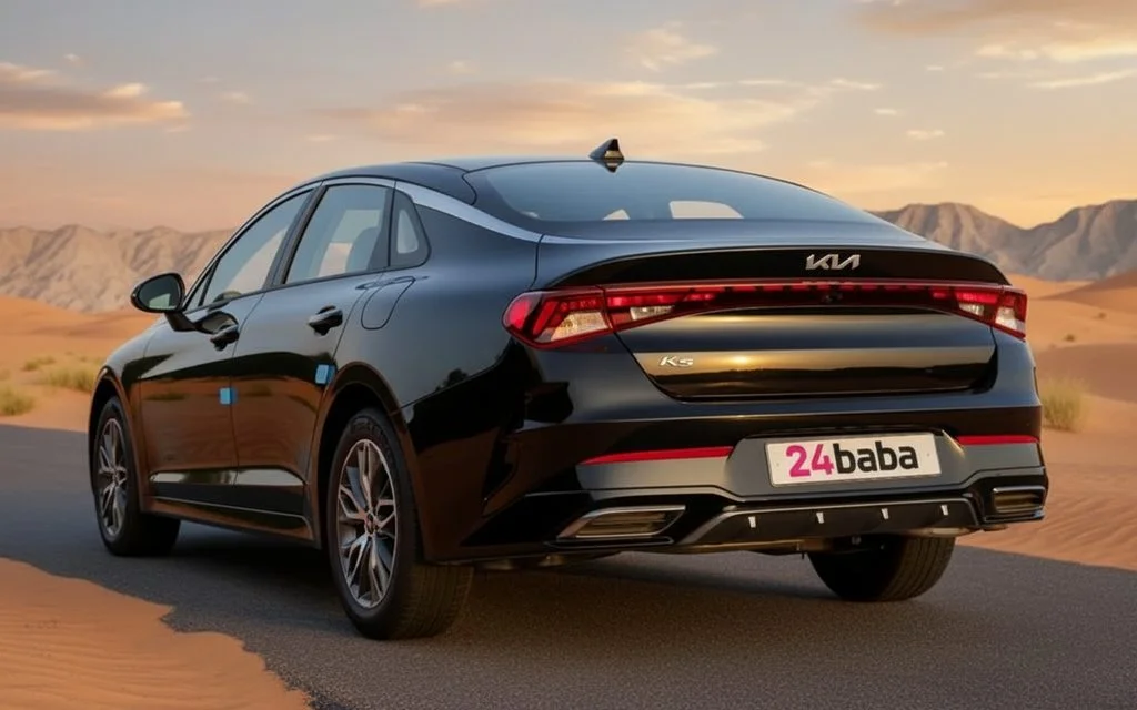 Kia K5 2022 Black rear view showing taillights