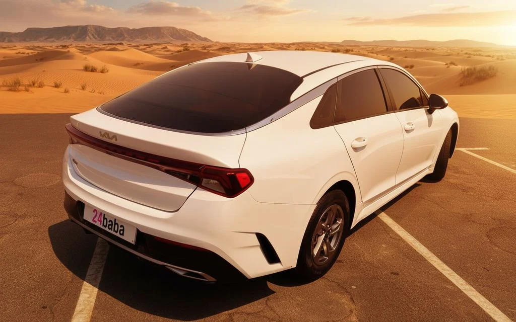 Kia K5 2021 White rear view showing taillights