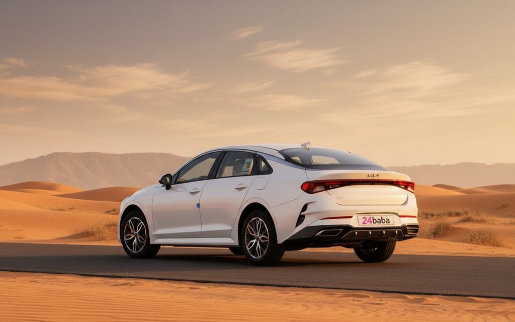 Kia K5 2023 White rear view showing taillights