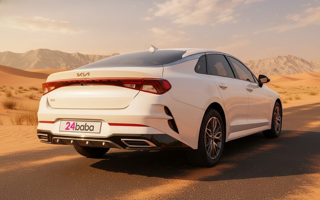Kia K5 2023 White rear view showing taillights
