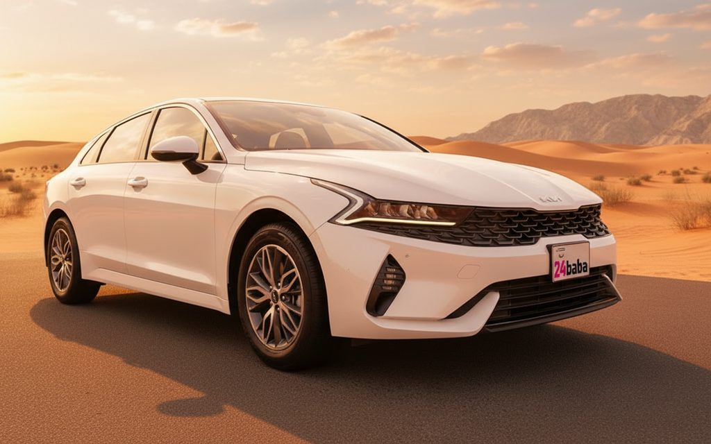 Kia K5 2023 White front view with headlights