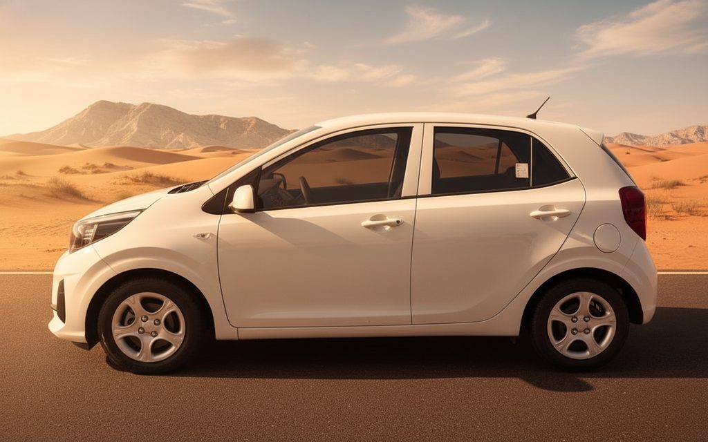 Kia Morning 2021 White side profile – rental in Dubai