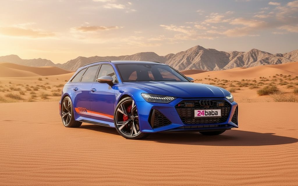 Audi Rs6 2023 Blue front view with headlights