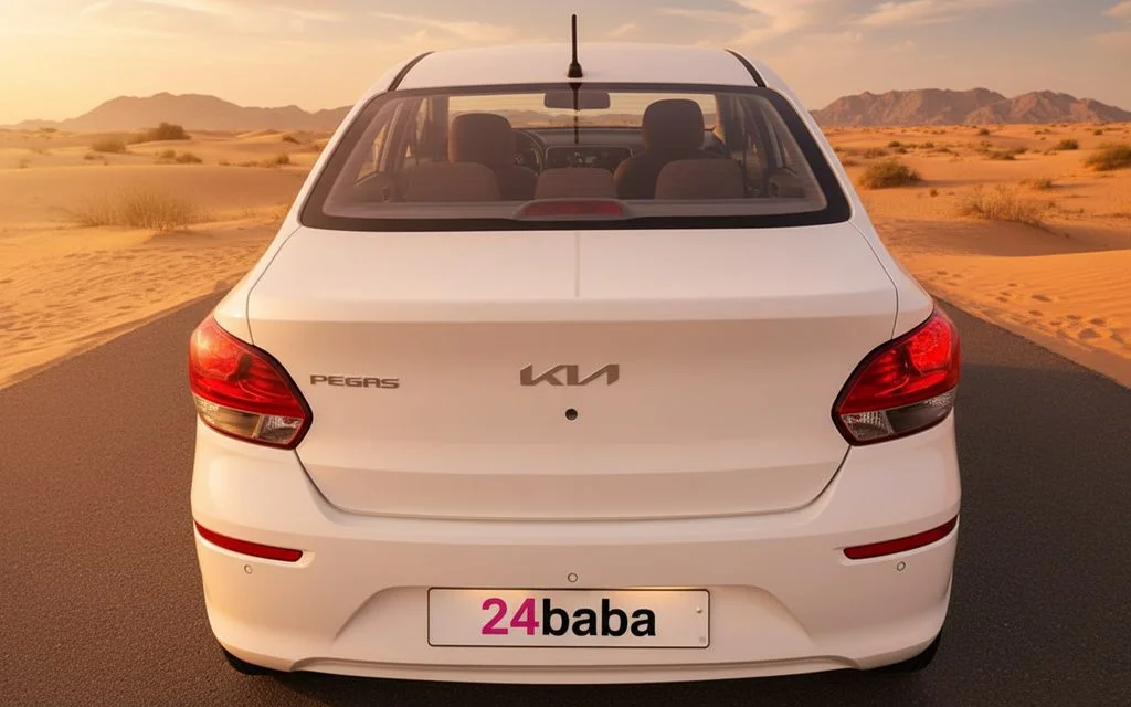 Kia Pegas 2024 White rear view showing taillights