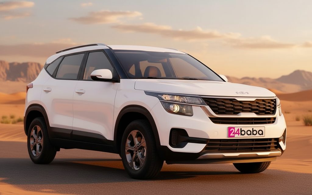 Kia Seltos 2023 White front view with headlights