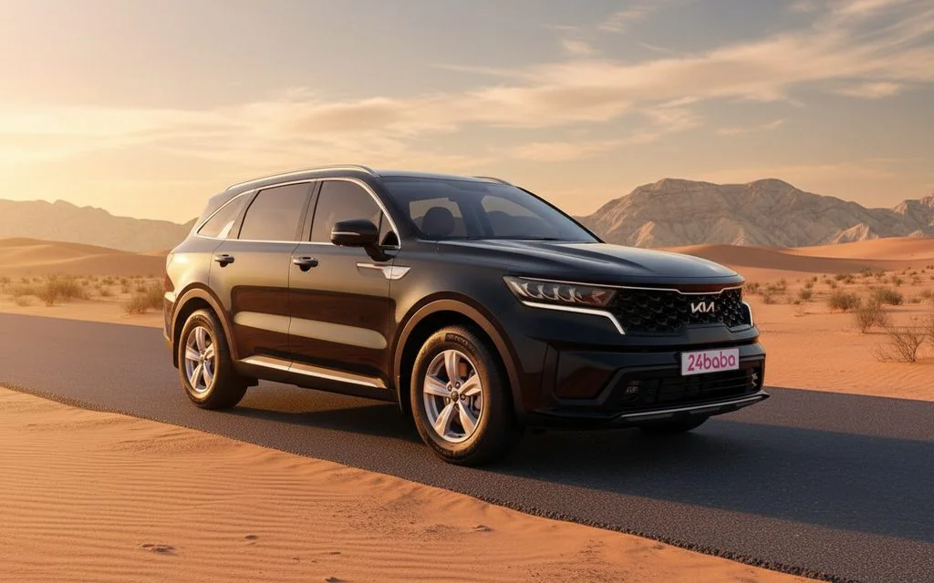 Kia Sorento 2023 Black front view with headlights