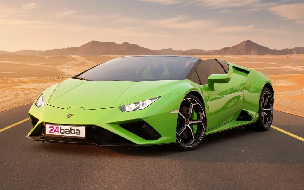 Lamborghini Huracan 2023 Green front view with headlights