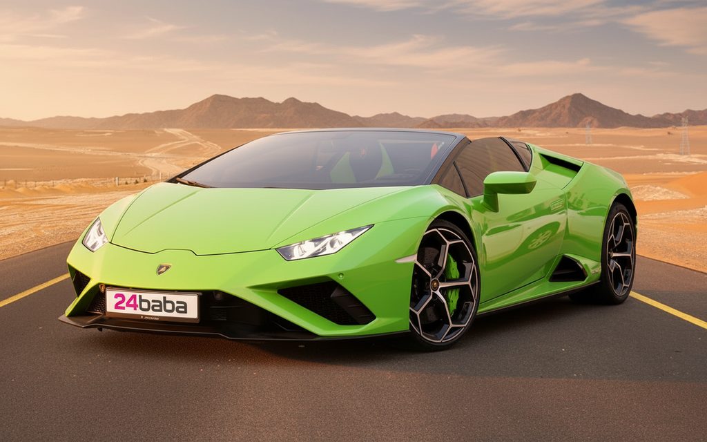 Lamborghini Huracan 2023 Green front view with headlights