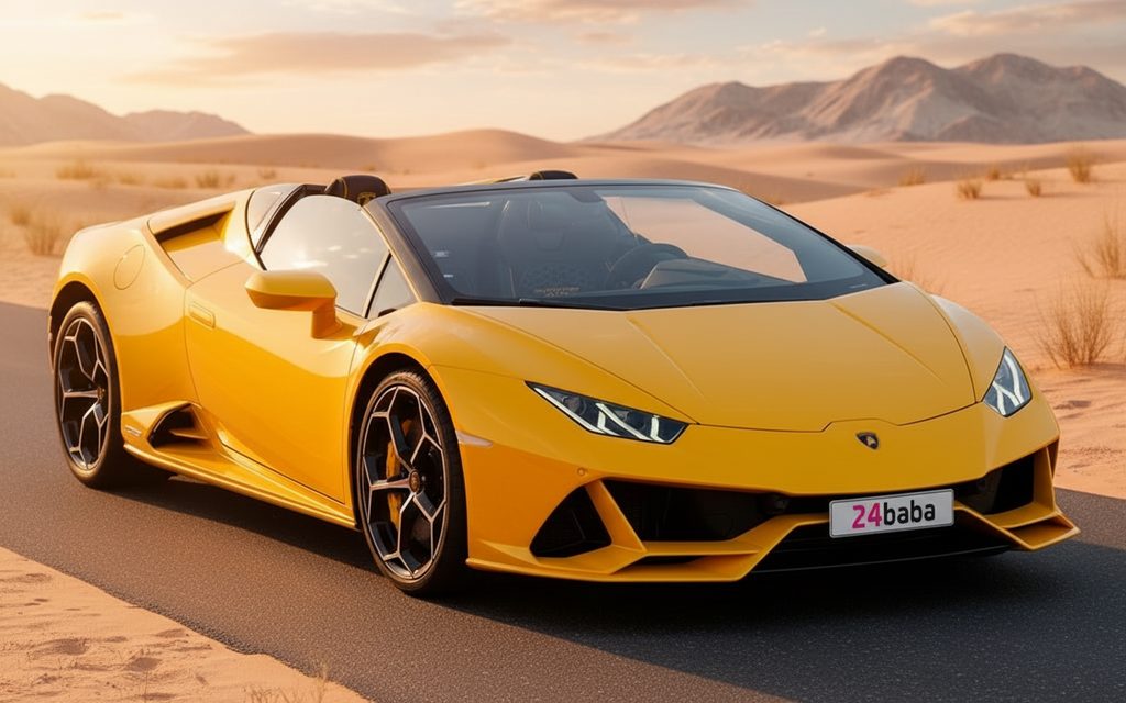 Lamborghini Huracan 2024 Yellow front view with headlights