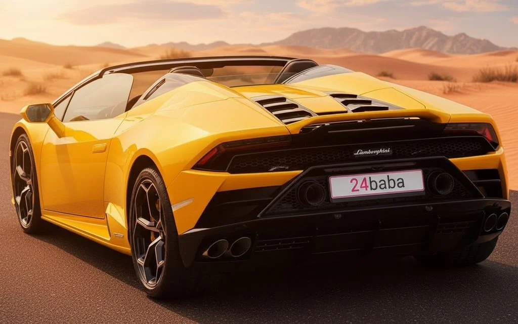 Lamborghini Huracan 2024 Yellow rear view showing taillights