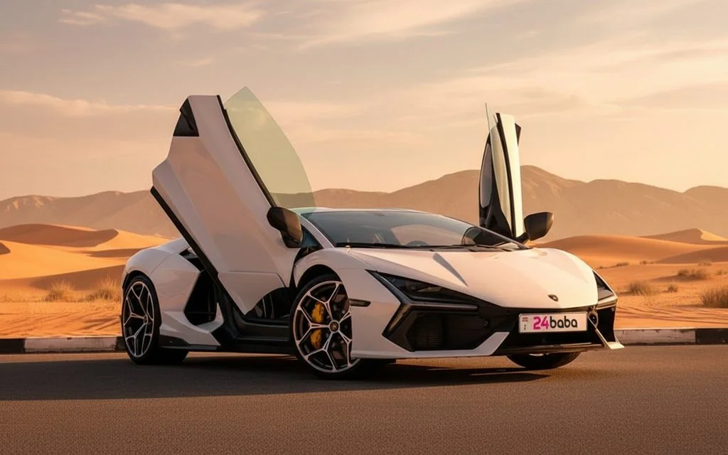 Lamborghini Revuelto 2024 White front view with headlights
