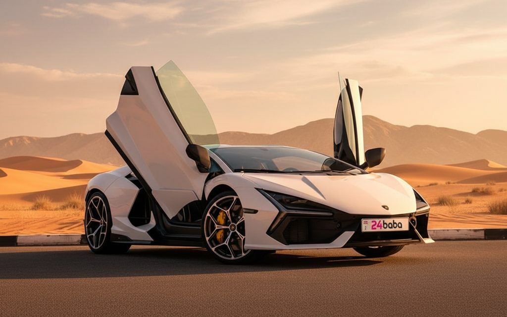 Lamborghini Revuelto 2024 White front view with headlights